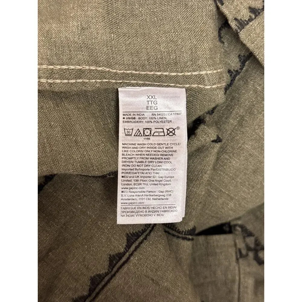 Banana Republic Shirt XXL Mens Standard Fit Embroidered Long Sleeve Resort Linen